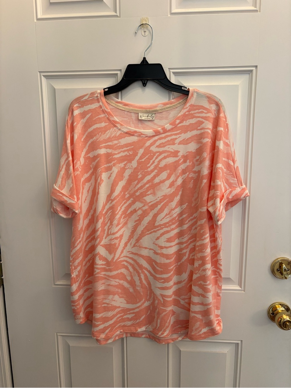 Wonderly Coral and White Zebra-Print Short Sleeve Tee